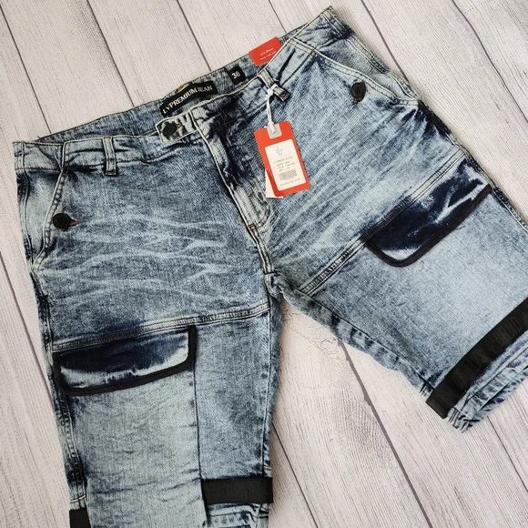 Blue Wash Denim Men's Shorts Skinny Fit - Picture 2 of 16